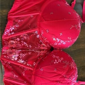 Victoria's Secret Red Floral Lace Bra